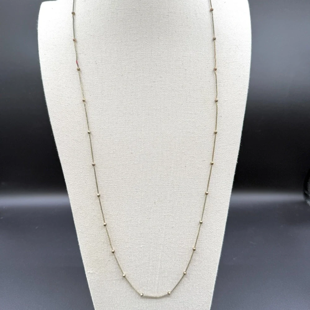 Gold Tone Station Bead Snake Chain Necklace Long Minimalist Layering Jewelry